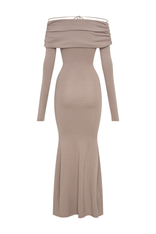 Georgiana Düşük Omuzlu Triko Midi Elbise - Stone Marle