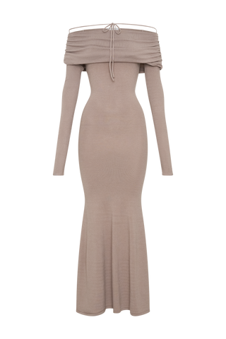 Georgiana Düşük Omuzlu Triko Midi Elbise - Stone Marle