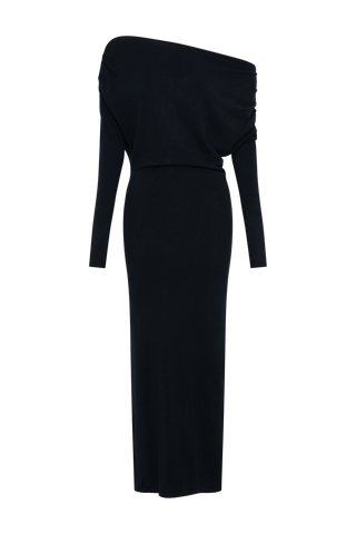 Jessie Dekolteli Örgü Midi Elbise - Siyah