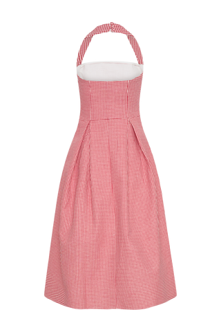 Juana Boyundan Bağlamalı Midi Elbise - Kırmızı Pötikareli