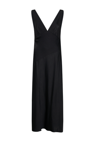 Nadia Sırtı Açık Uzun Saten Elbise - Siyah