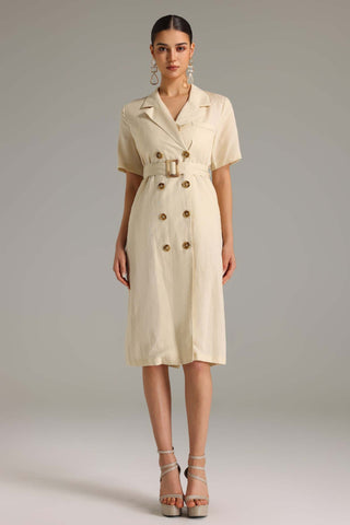Giada Çift Düğmeli Kemerli Midi Elbise