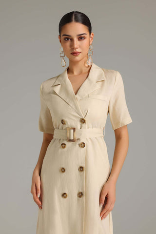 Giada Çift Düğmeli Kemerli Midi Elbise