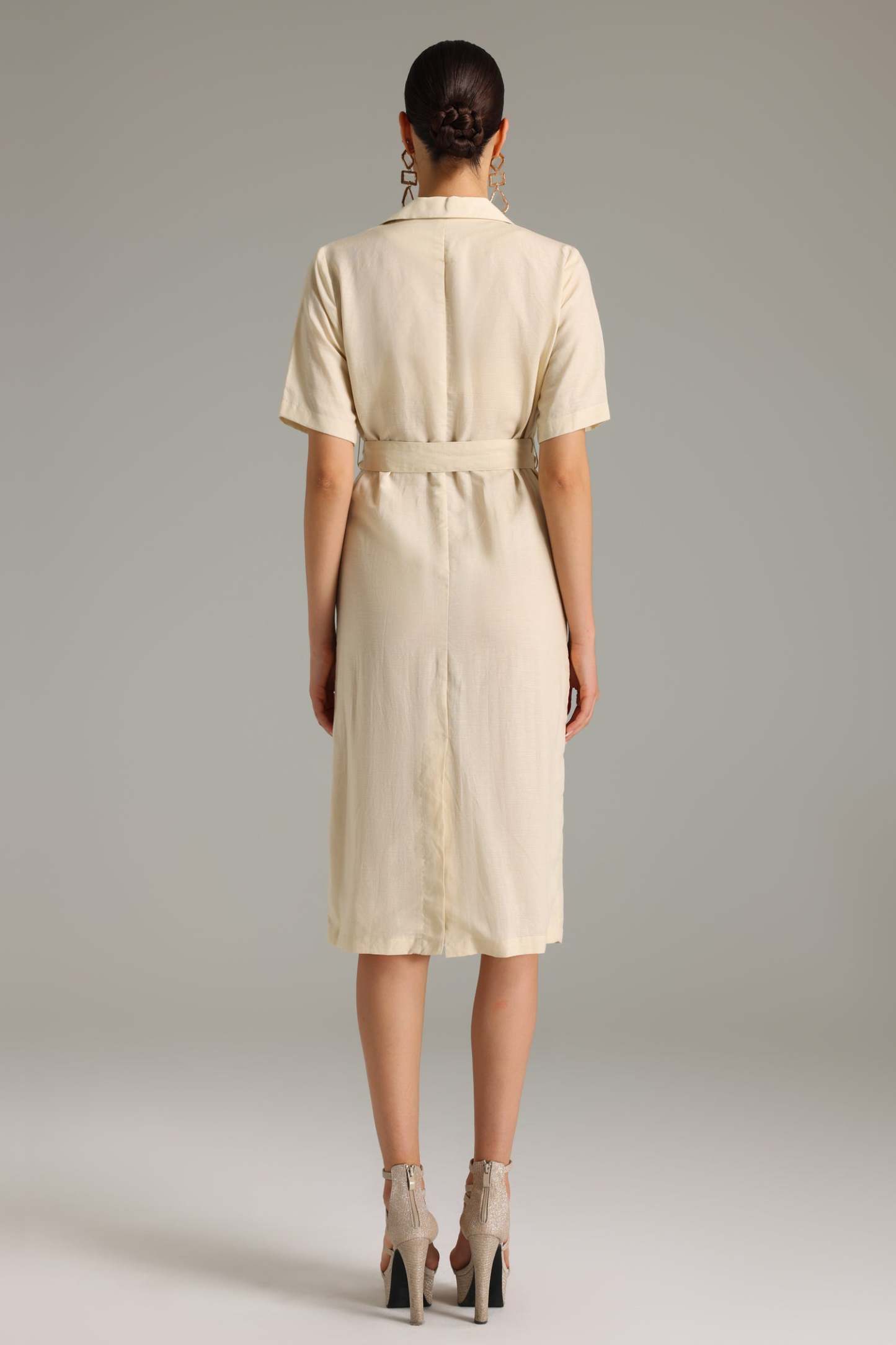 Giada Çift Düğmeli Kemerli Midi Elbise