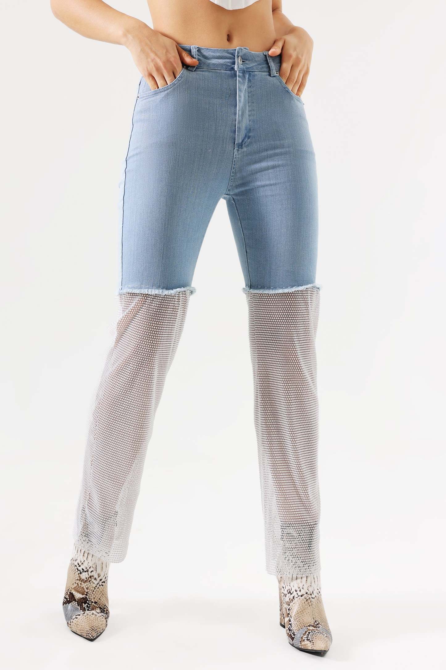 Gunnhild Taş Detaylı Fileli Yama Jeans
