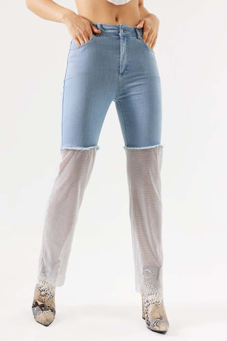 Gunnhild Taş Detaylı Fileli Yama Jeans