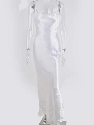 Luna Altın Renkli Saten Midi Elbise