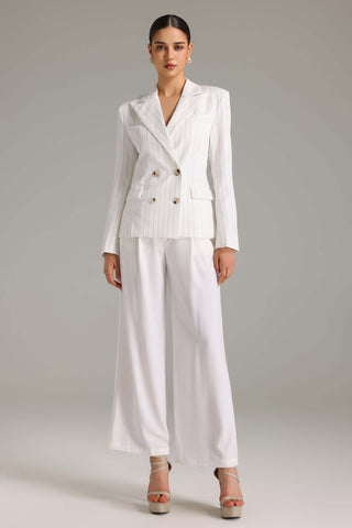 Hazel Çizgili Çift Düğmeli Blazer