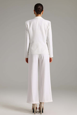 Hazel Çizgili Çift Düğmeli Blazer