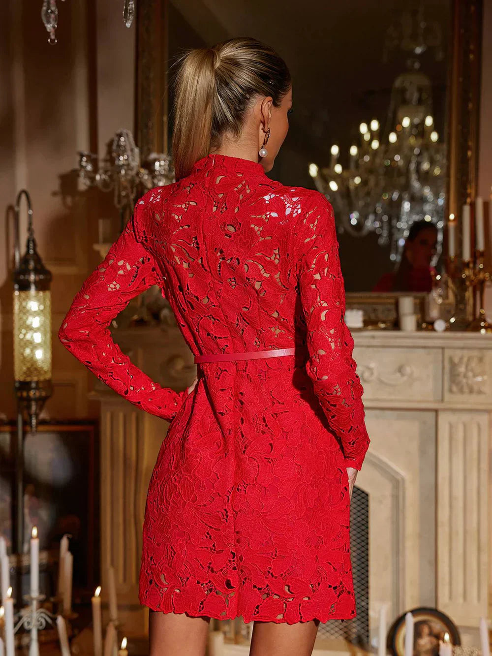 Ondine Uzun Kollu Kesik İşlemeli Mini Elbise