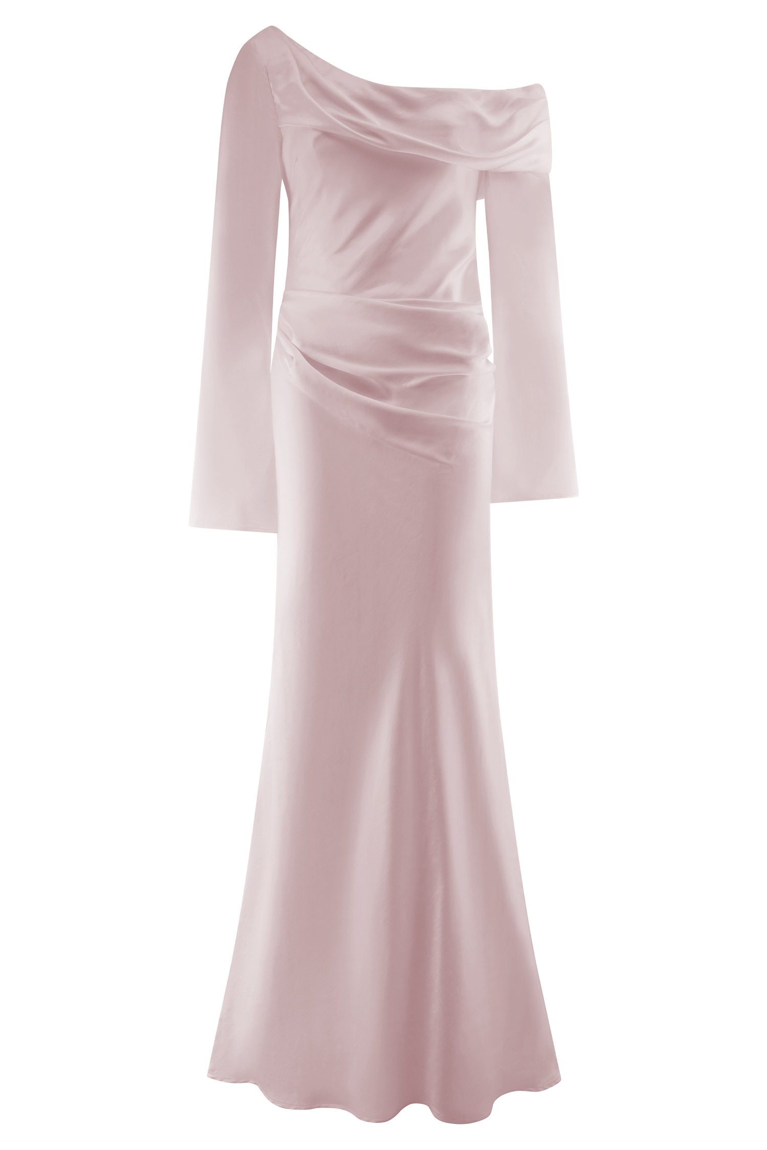 Iris Uzun Kol Saten Maxi Elbise - Soft Pembe