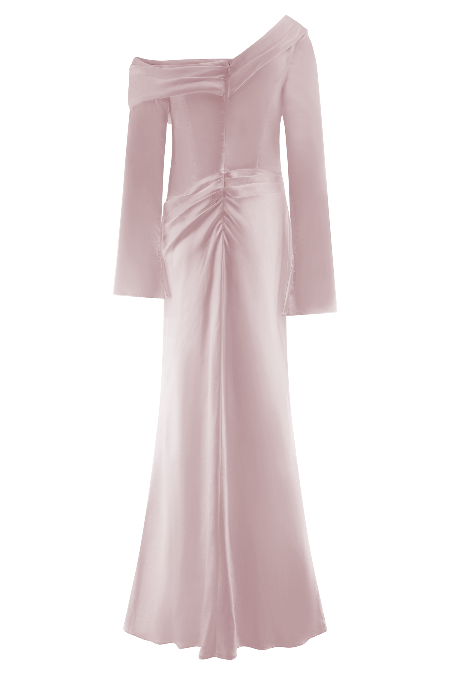 Iris Uzun Kol Saten Maxi Elbise - Soft Pembe