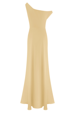 Jacinta Tek Omuz Uzun Elbise - Pastel Limon