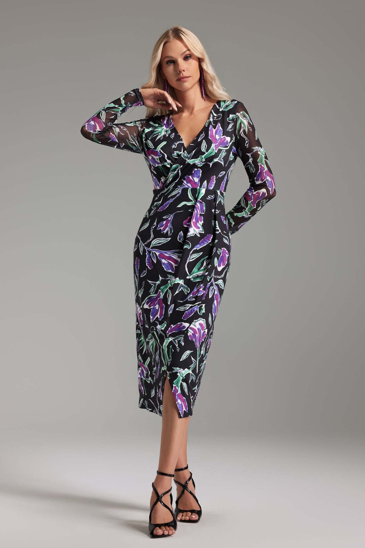 Jane Çiçek Desenli Midi Elbise