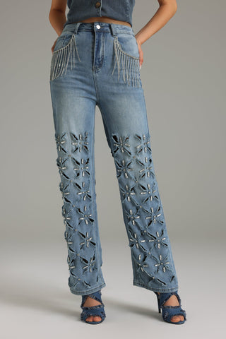 Janetta Taş Detaylı Püsküllü Kot