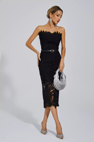 Jazlyn Pembe Çiçekli Dantel Midi Elbise