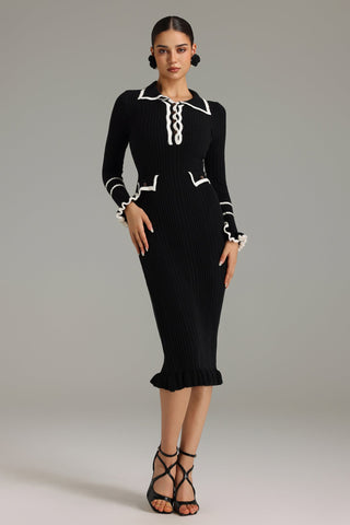 Josie Volanlı Örme Midi Elbise