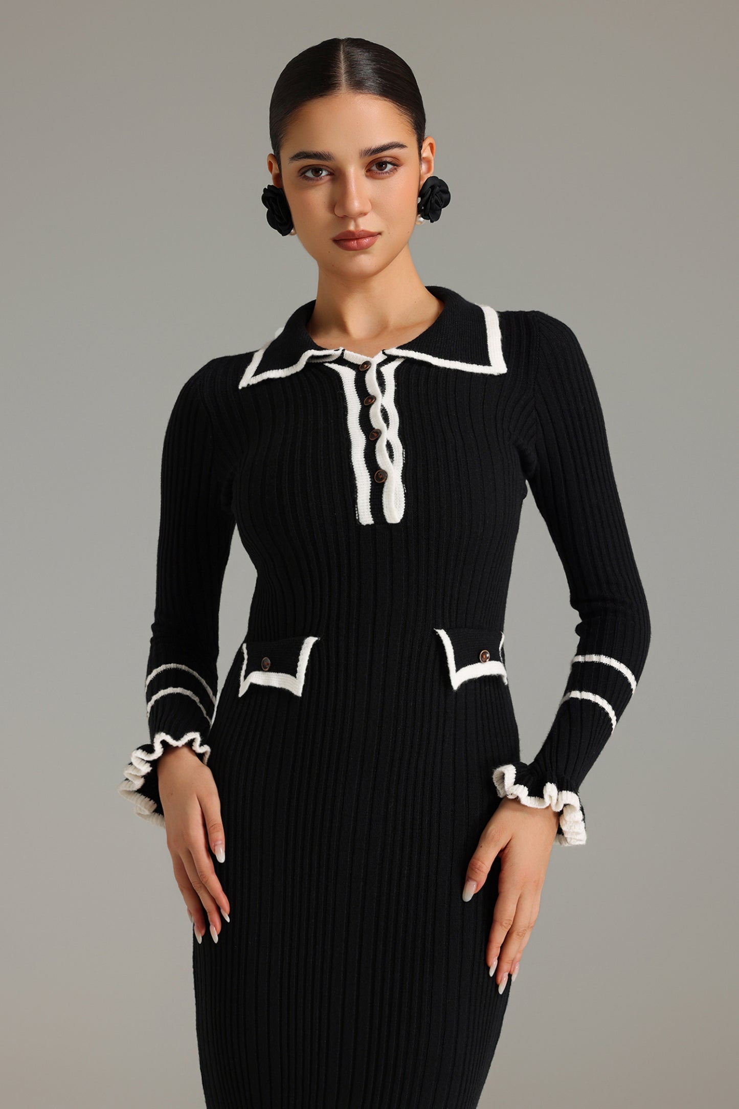 Josie Volanlı Örme Midi Elbise