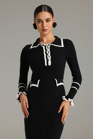 Josie Volanlı Örme Midi Elbise