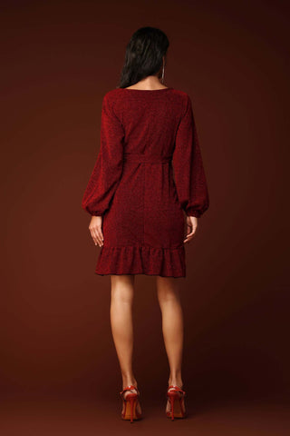 Joy V Yaka Uzun Kollu Mini Elbise