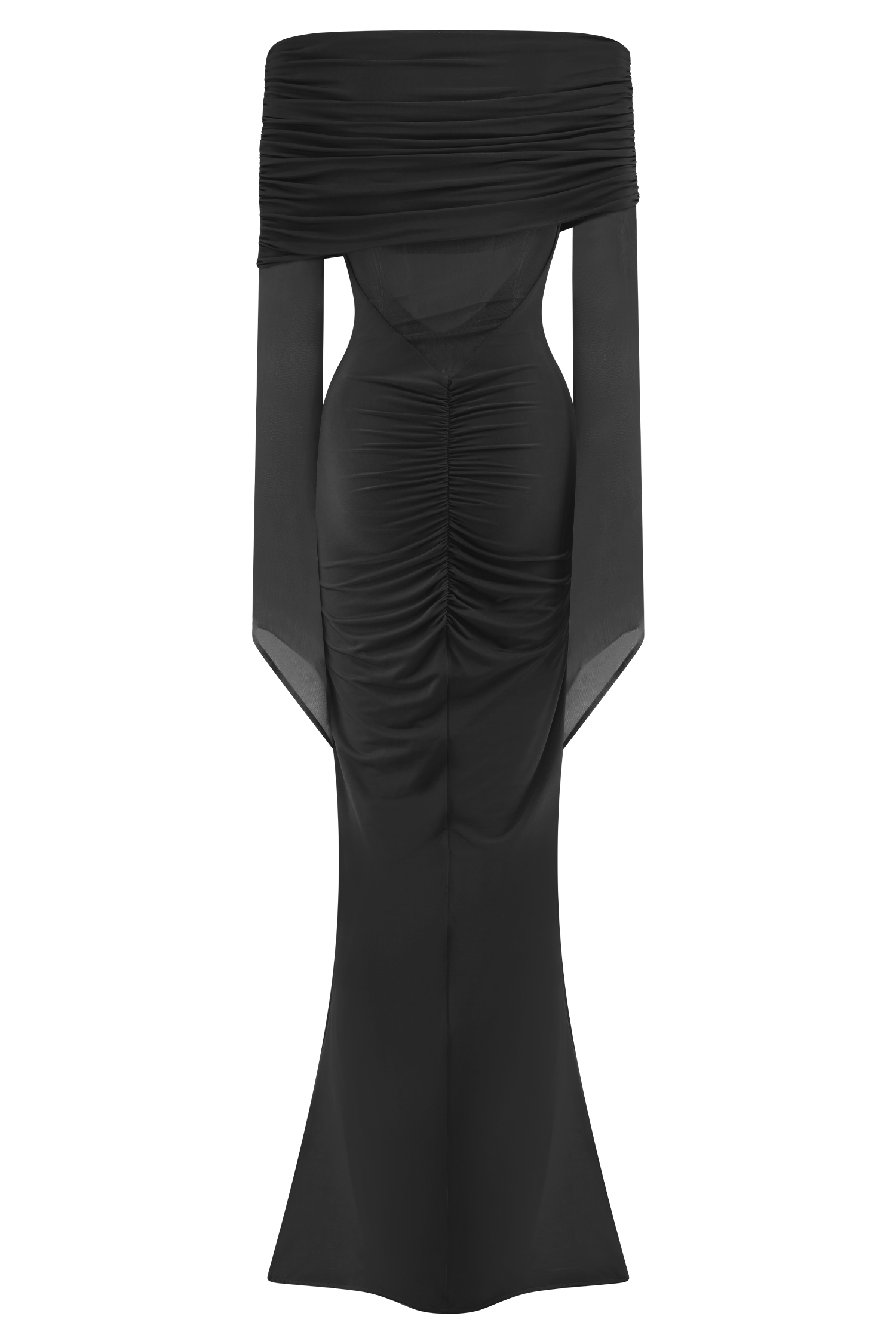 Kaitlin Tek Omuzlu Dar Ve File Uzun Elbise - Siyah