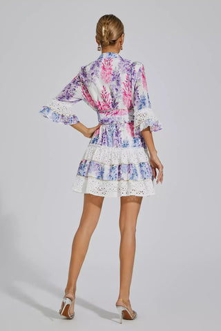 Kimora Çiçekli Kemerli Mini Elbise