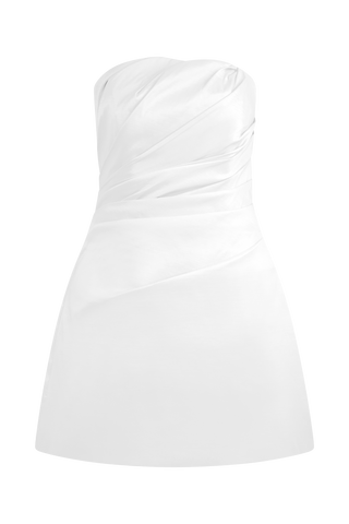 Leslie Büzgülü Tafta Mini Elbise - Beyaz