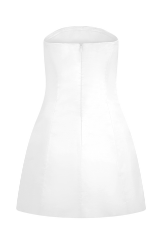 Leslie Büzgülü Tafta Mini Elbise - Beyaz