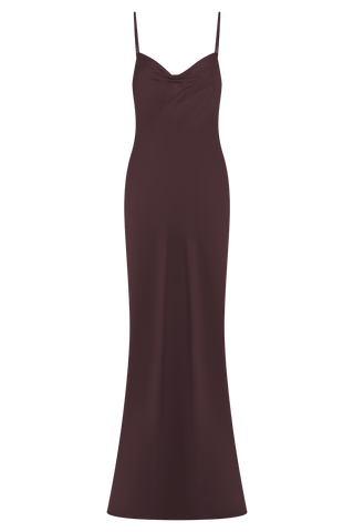 Lilly Sweetheart Saten Maxi Elbise - Bitter Çikolata