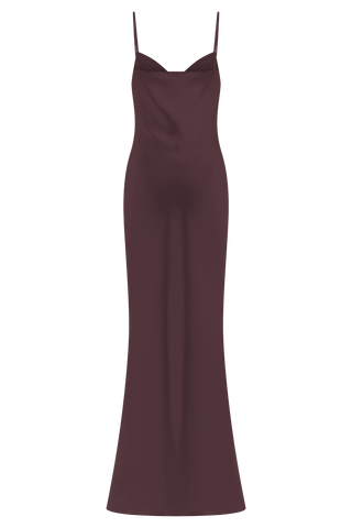 Lilly Sweetheart Saten Maxi Elbise - Bitter Çikolata