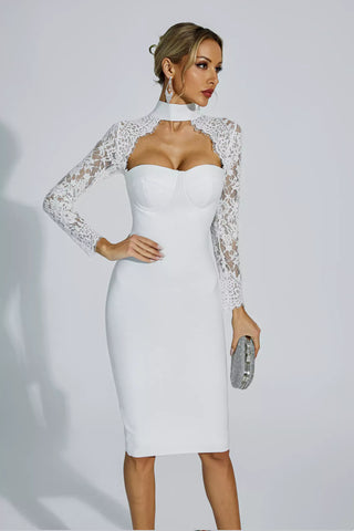 Liv Beyaz Dantel Kollu Bandaj Midi Elbise
