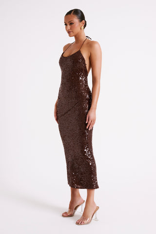 Brianna Pullu Maxi Elbise - Bitter Çikolata