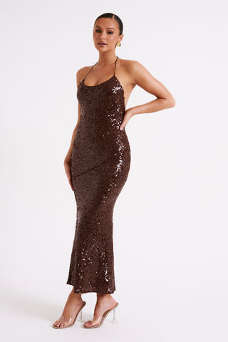 Brianna Pullu Maxi Elbise - Bitter Çikolata