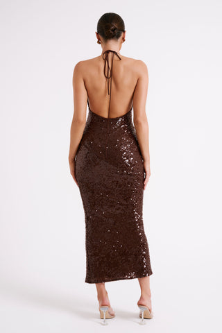 Brianna Pullu Maxi Elbise - Bitter Çikolata