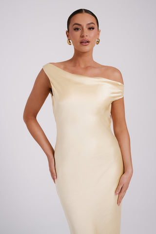 Yvette Slip Uzun Elbise Asimetrik Etek - Tereyağı