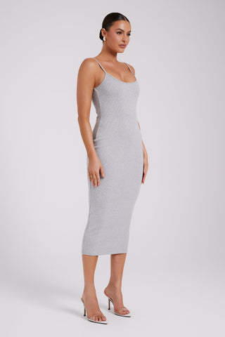 Alexis Ribanalı Cami Midi Elbise - Gri Marle