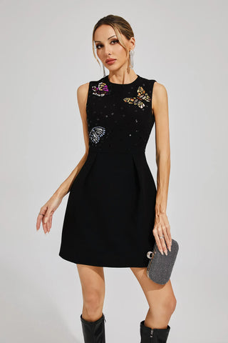 Evdokia Siyah Kelebekler Mini Elbise