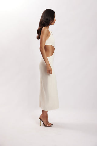 Natalie Boyundan Bağlamalı Cut Out Midi Elbise - Bone