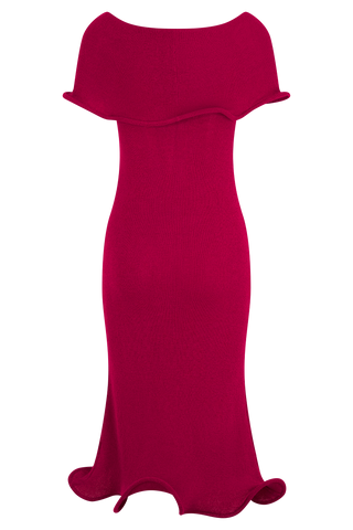 Molly Düşük Omuzlu Triko Midi Elbise - Ahududu