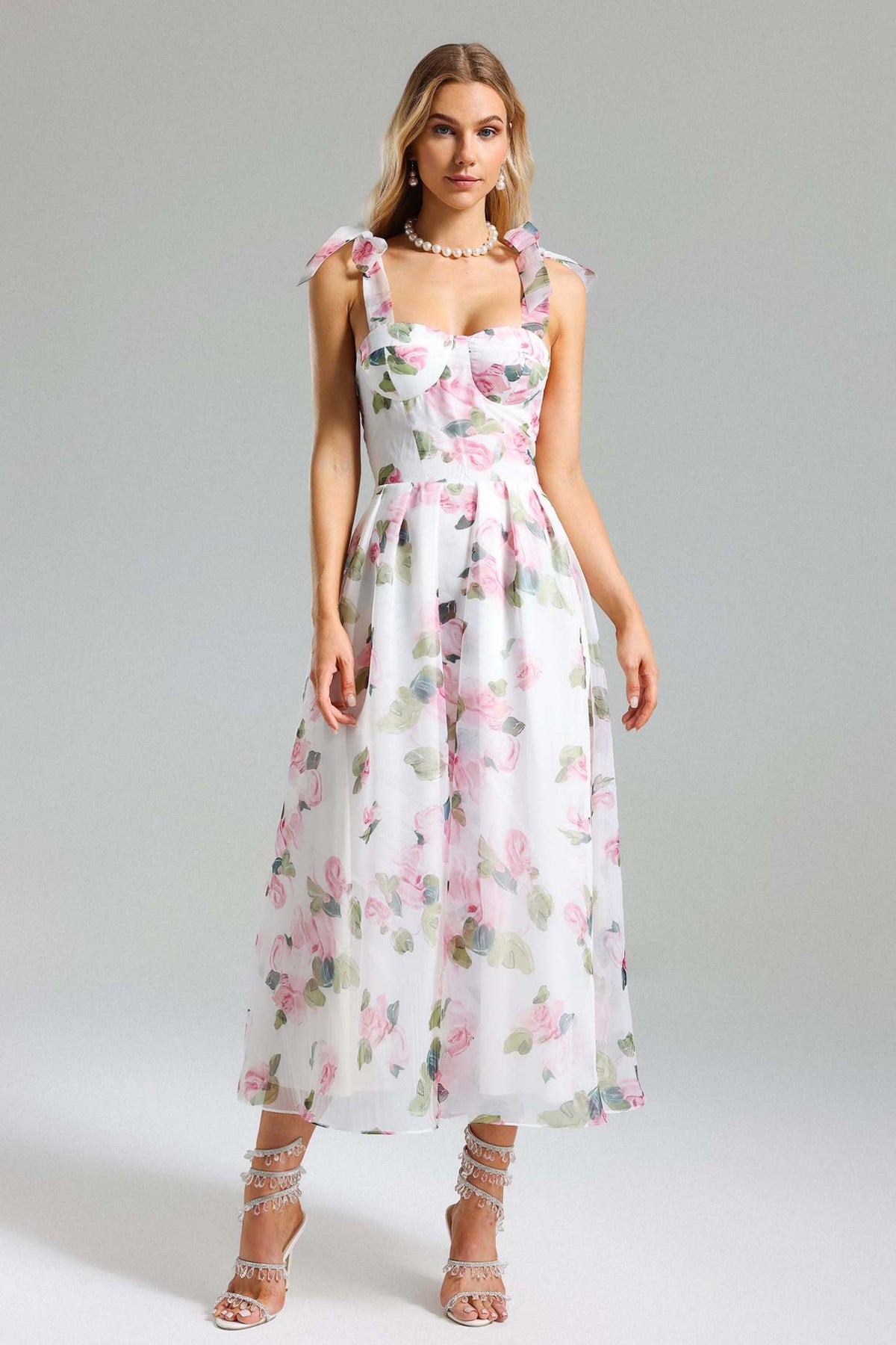 Neal Çiçek Desenli File Detaylı Elbise