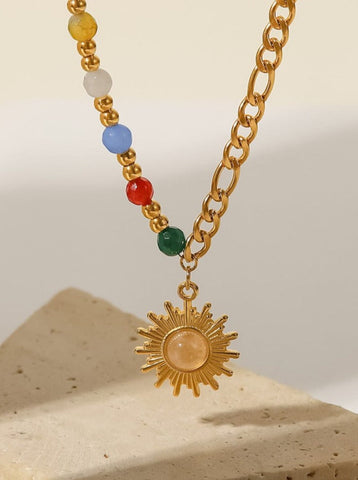 Opal Doğal Taşlı Güneş Kolye