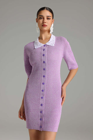 Perrine Düğmeli Örgü Mini Elbise