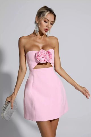 Gelincik Pembesi Çiçekli Mini Elbise