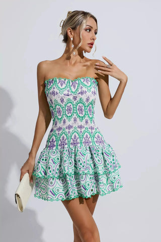 Biberiye Yeşili Volanlı Mini Elbise