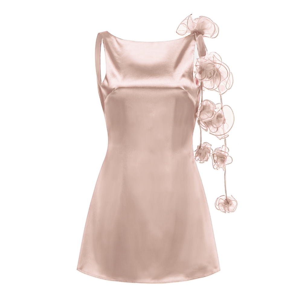 Laurine Gül Yaprağı Saten Mini Elbise