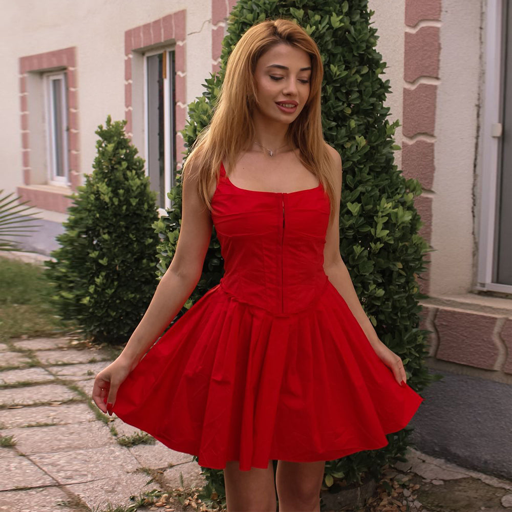 Betsy Korse Volanlı Askılı Mini Elbise