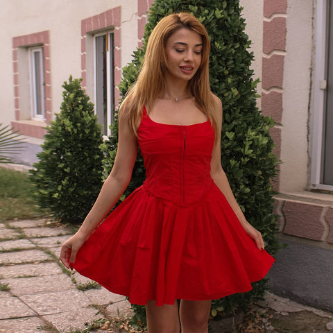 Betsy Korse Volanlı Askılı Mini Elbise