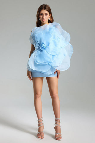 Mavi File Çiçekli Mini Tüp Elbise