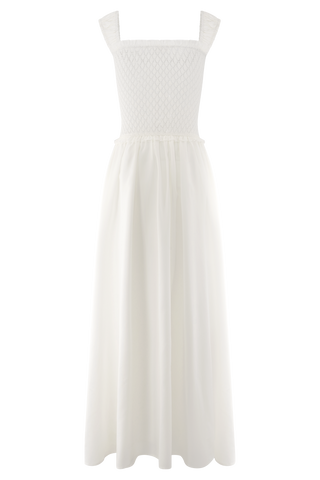 Tahlia Pointelle Örgü Midi Elbise - Beyaz