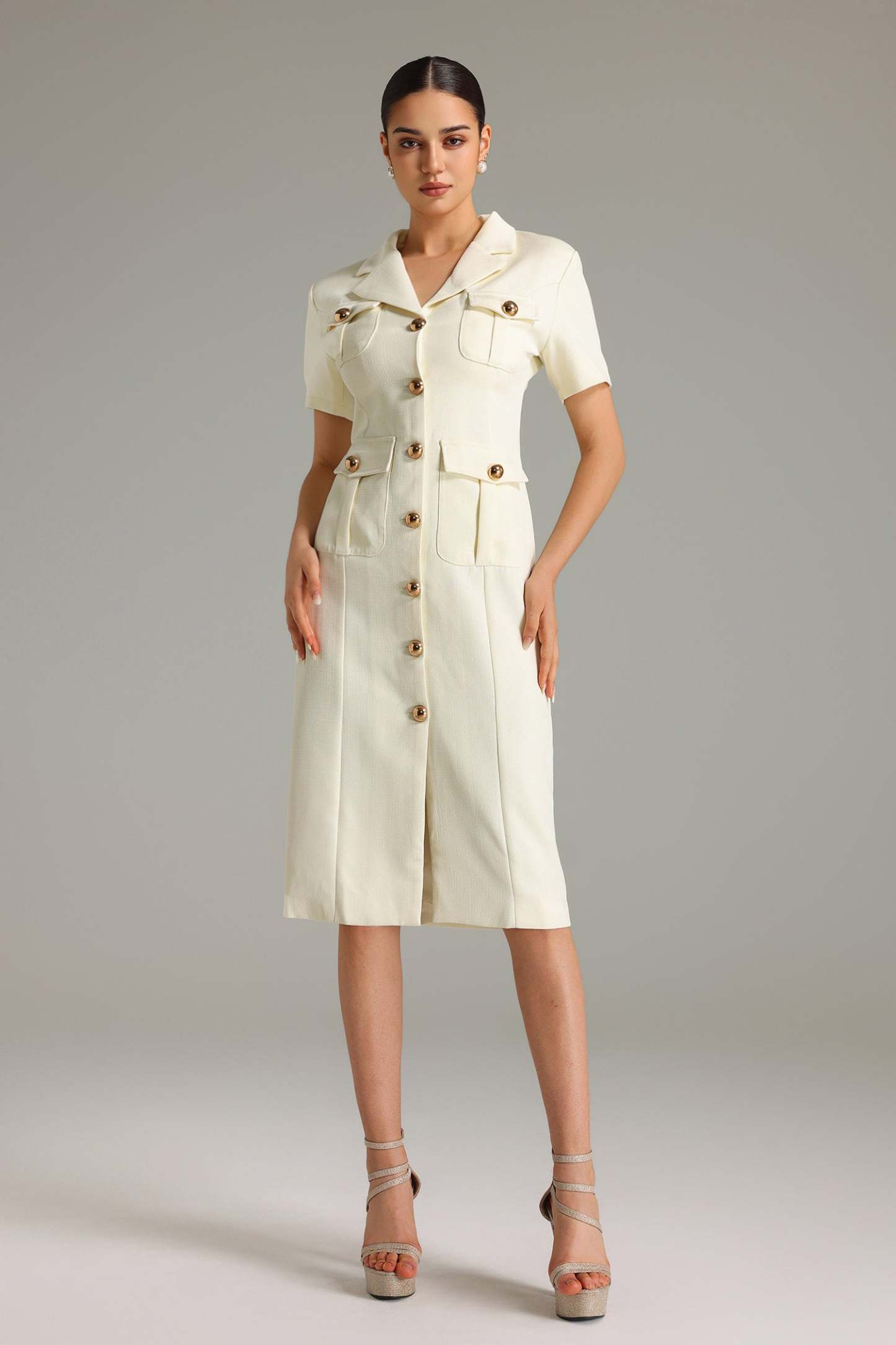 Tersa Düğme Detaylı Cepli Midi Elbise